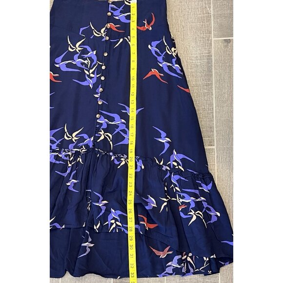 Anthropologie Maeve Women’s Midi Skirt Size 4 Merida Birds Graphic Flounced Blue - Picture 9 of 16